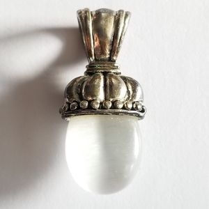 Moonglow cats eye pendant boho silver tone